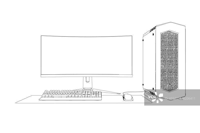 游戏电脑显示器和键盘的轮廓图片素材