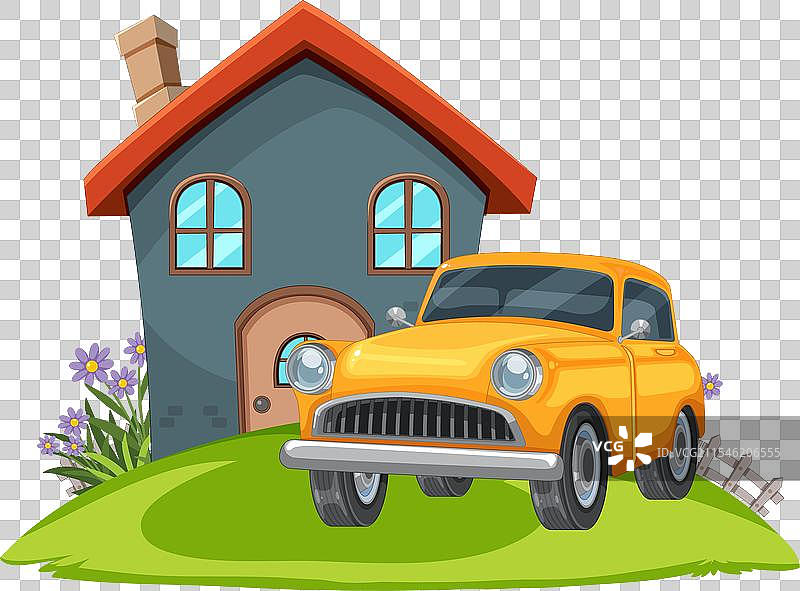 色彩斑斓的房子和经典汽车图片素材