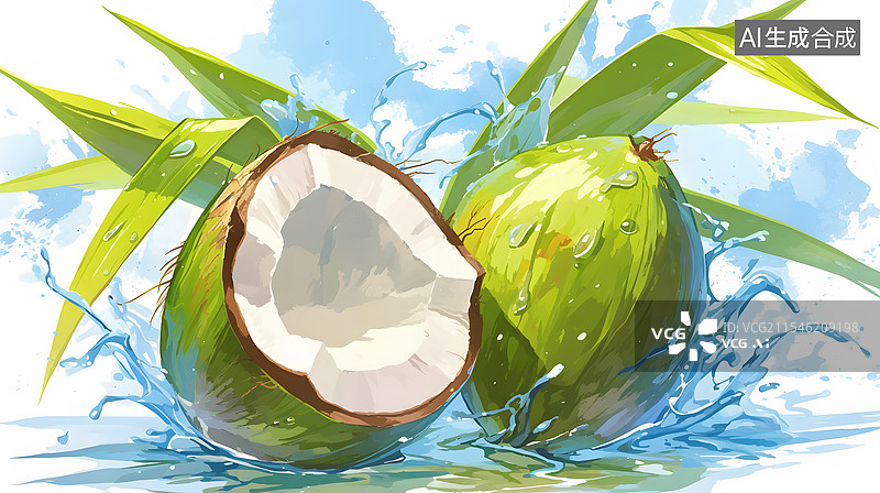 【AI数字艺术】清凉椰汁与椰子图片素材