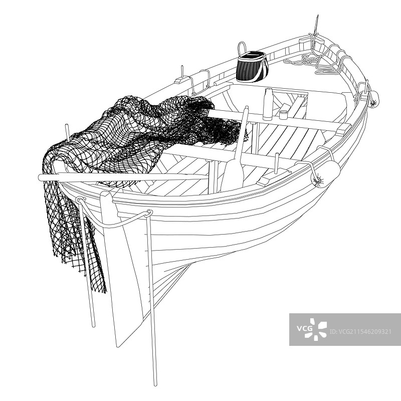 渔船与渔网的轮廓透视图图片素材