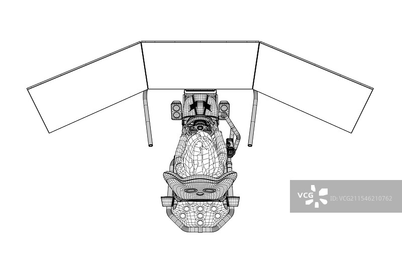 女孩坐在真实游戏前的线框图图片素材
