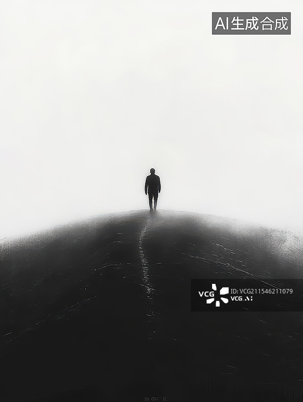 【AI数字艺术】迷雾中一个孤独的人图片素材
