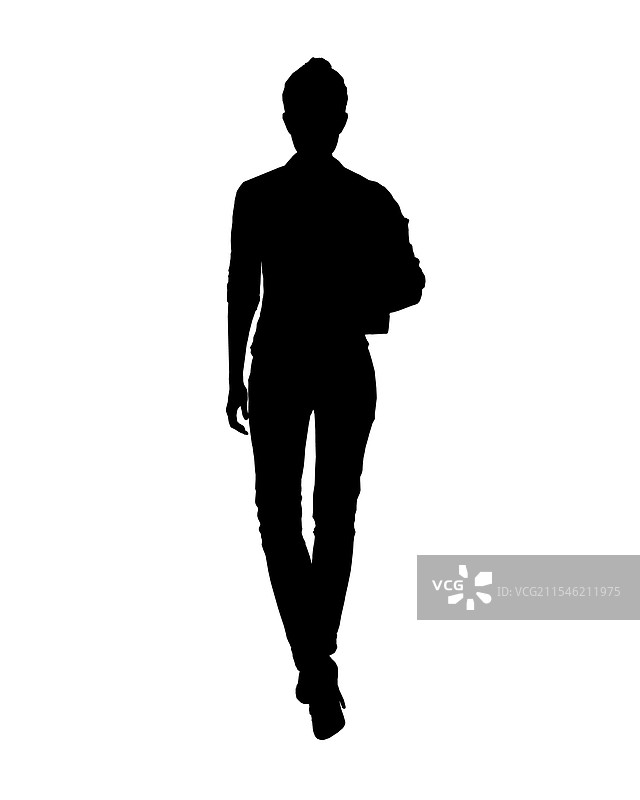 剪影中的女商人手持文件夹走路图片素材