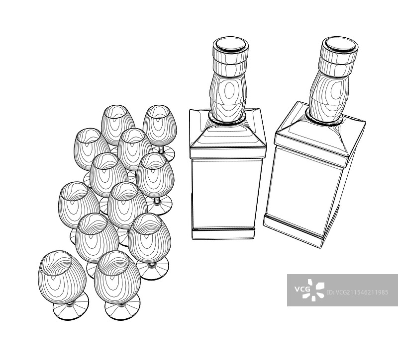 简单设计的酒杯套装轮廓图图片素材