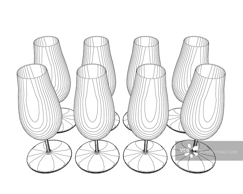 简单设计的酒杯套装轮廓图图片素材