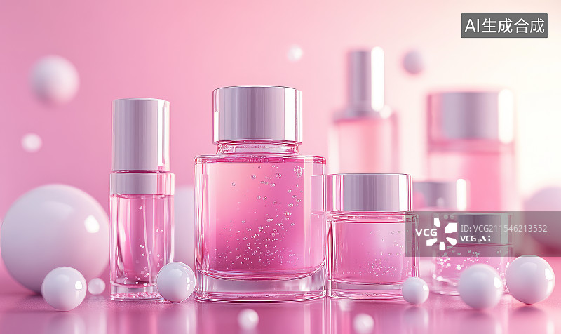 【AI数字艺术】紫色系护肤品瓶装特写图片素材