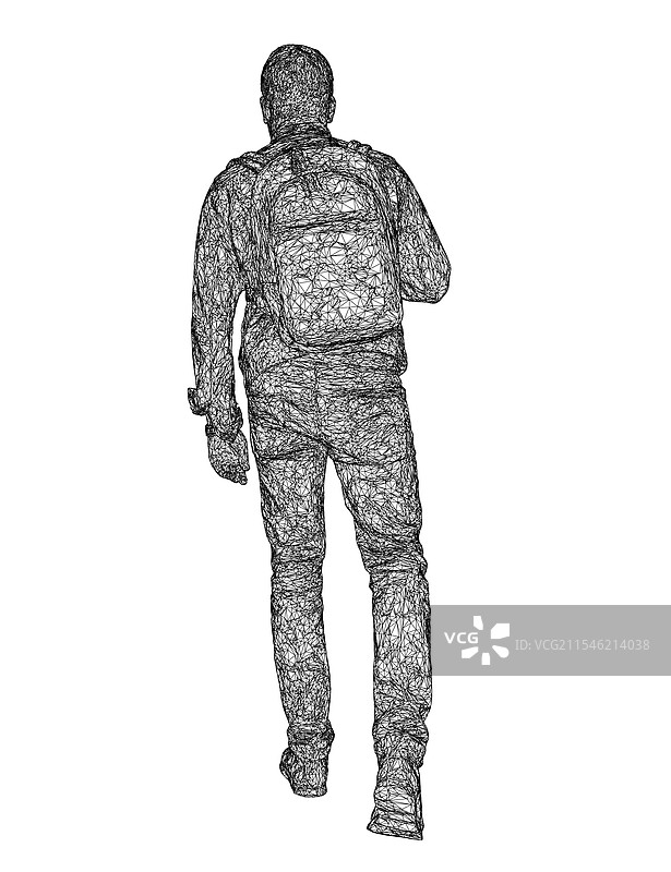 背着背包行走的男人线框图图片素材