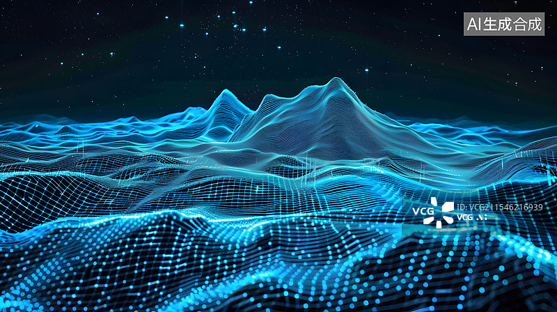 【AI数字艺术】蓝色背景下的科技数字网格地面图片素材