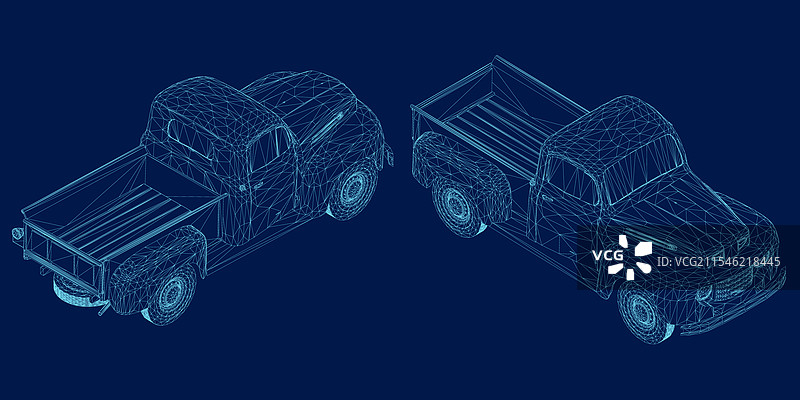 复古轮廓的皮卡车侧视图集合图片素材