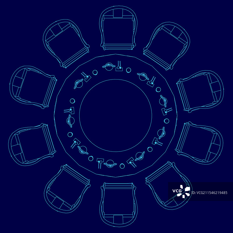 蓝色轮廓的圆形桌子图标对象图片素材