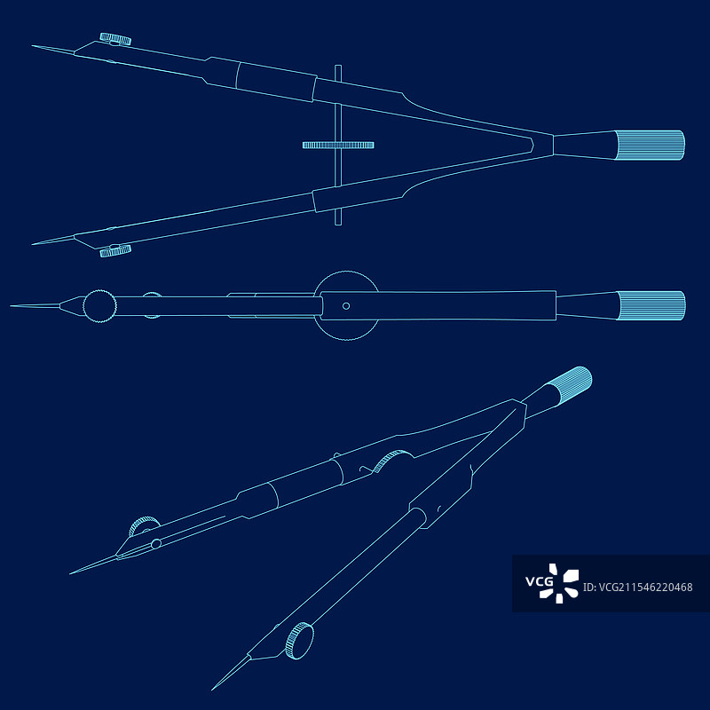 蓝线绘制的线框图集成指南针图片素材
