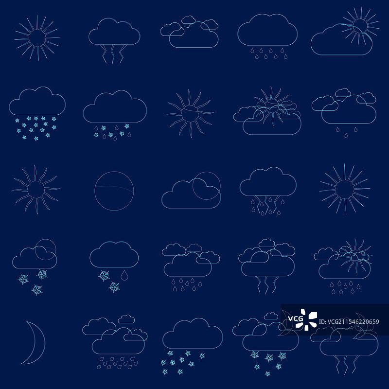 蓝色线条的轮廓天气图标集图片素材