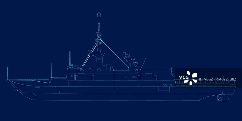 用蓝色线条勾勒的小船轮廓图片素材