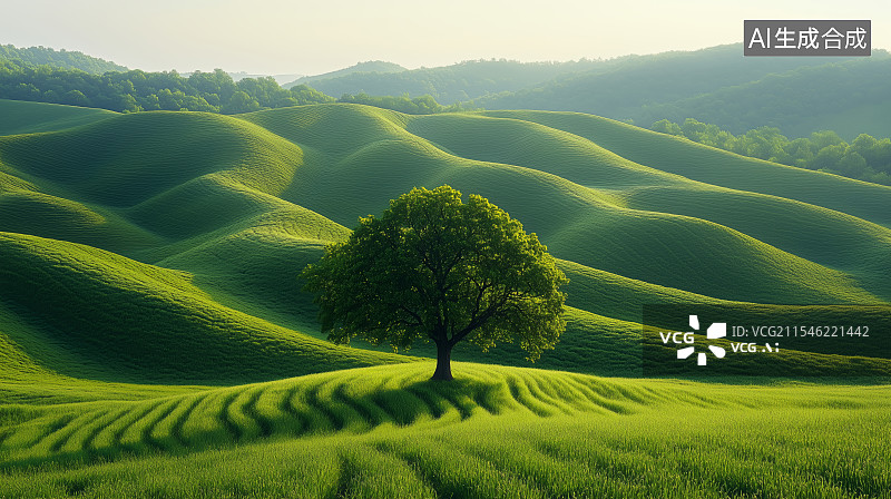 【AI数字艺术】大自然绿色草原树木图片素材