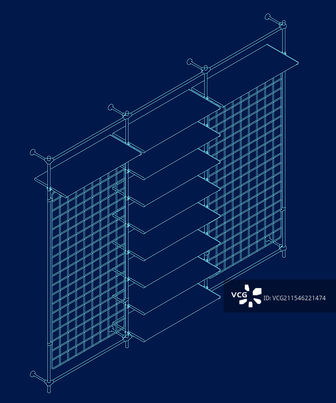 轮廓书架在蓝色背景上孤立展示图片素材