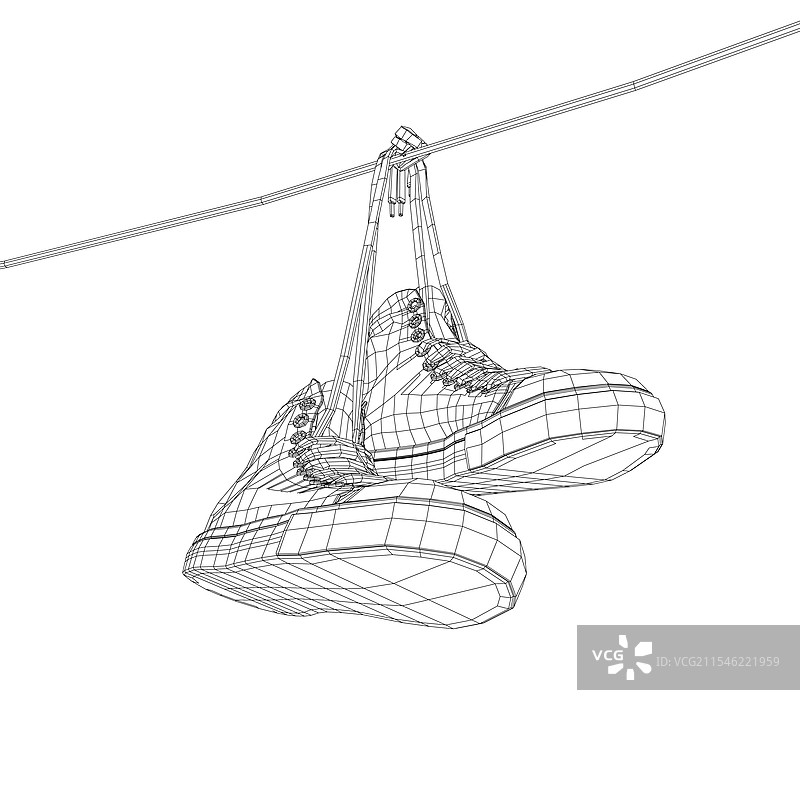 悬挂在绳子上的线框运动鞋图片素材