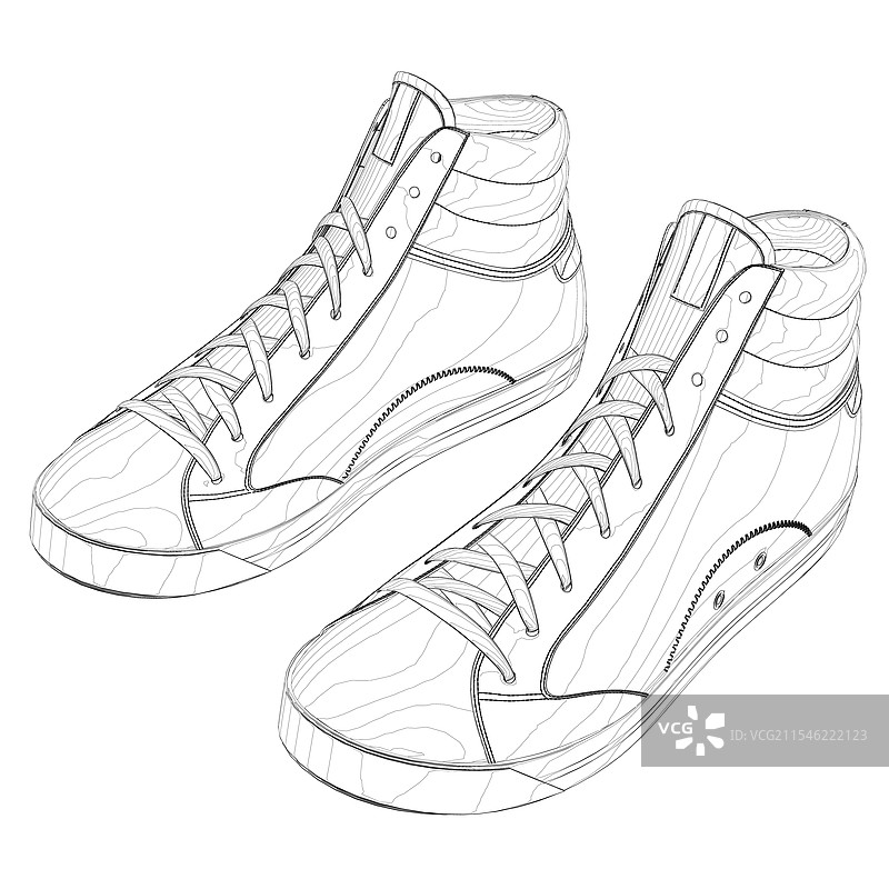 黑色线条勾勒出的运动鞋轮廓图片素材