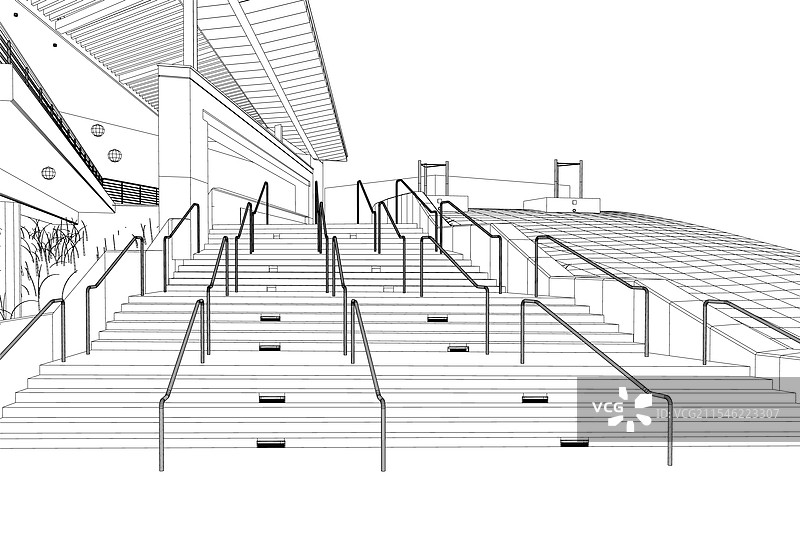 大型楼梯和建筑的轮廓图片素材
