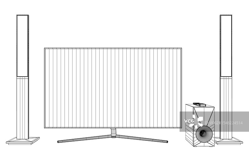 家庭影院的线框图与音响扬声器图片素材