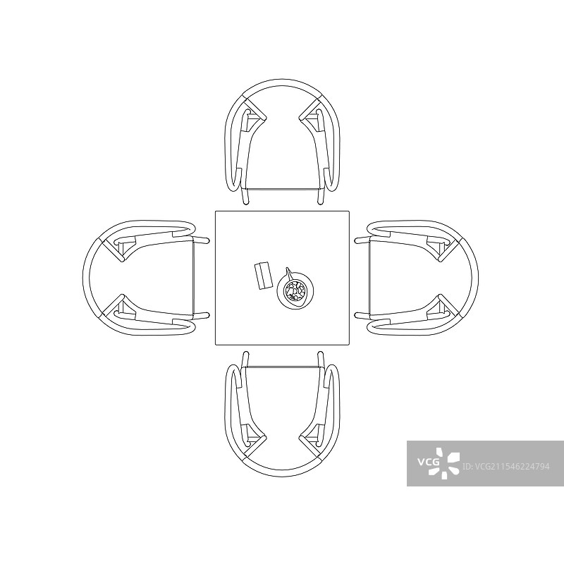 一张桌子的轮廓，上面有餐巾、水壶和其他物品图片素材