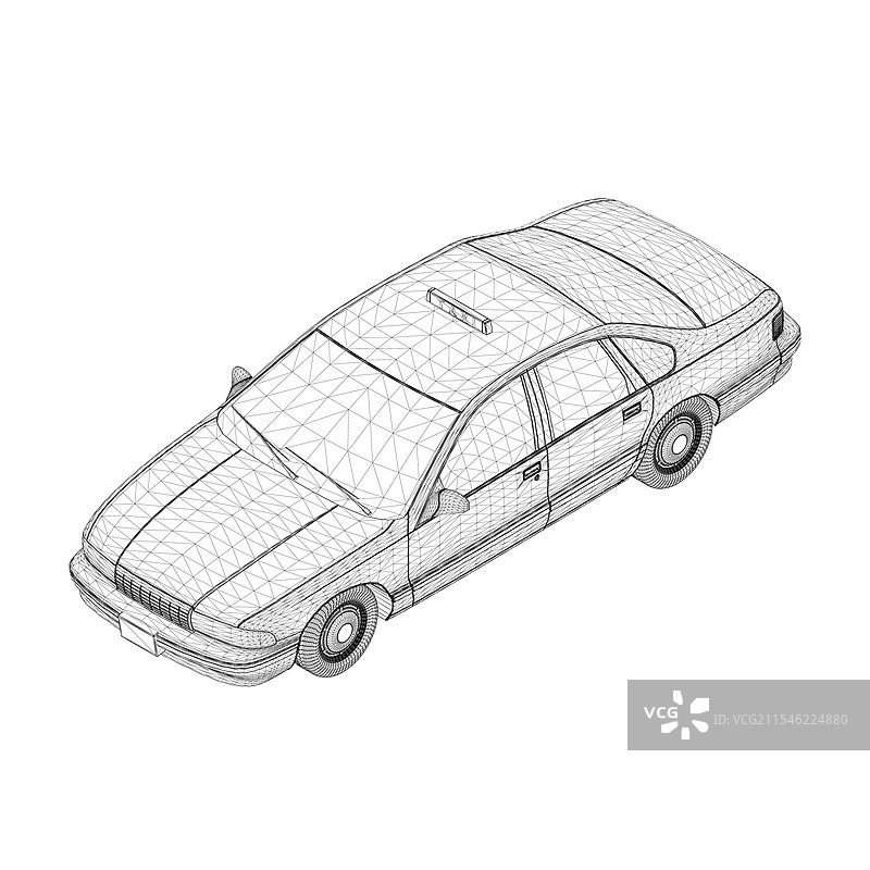 黑线勾勒的出租车车身线框图，背景为白色图片素材