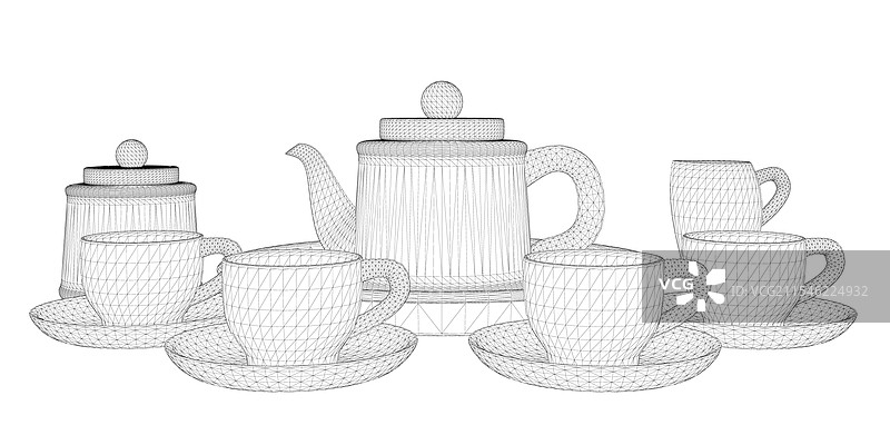 黑色茶具线框图，包括杯子和茶壶图片素材