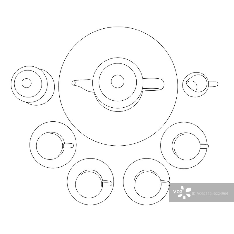 茶具轮廓，包括杯子和茶壶图片素材