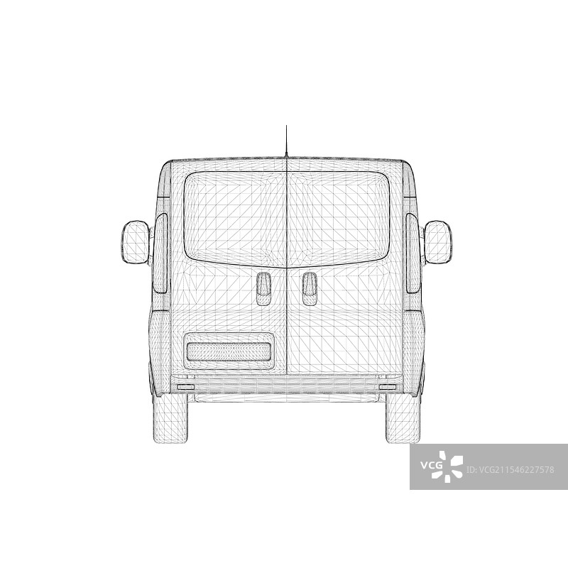 黑色线条绘制的面包车线框图，背景为白色图片素材