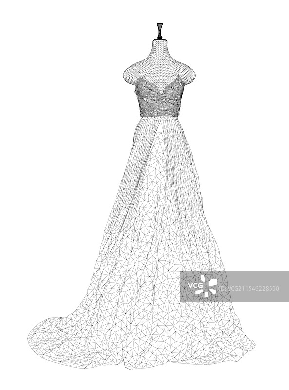 婚纱在模特上的线框图图片素材