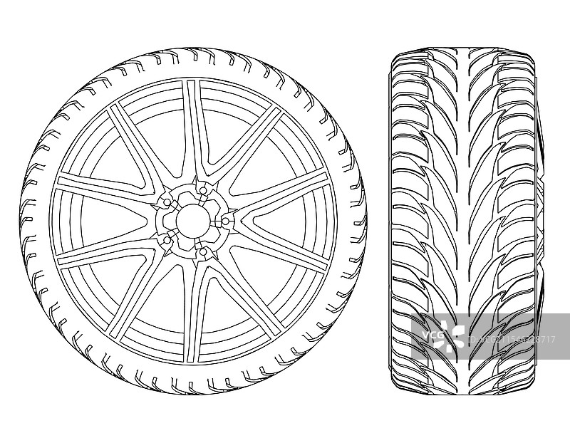 黑线勾勒的汽车轮胎轮廓图片素材