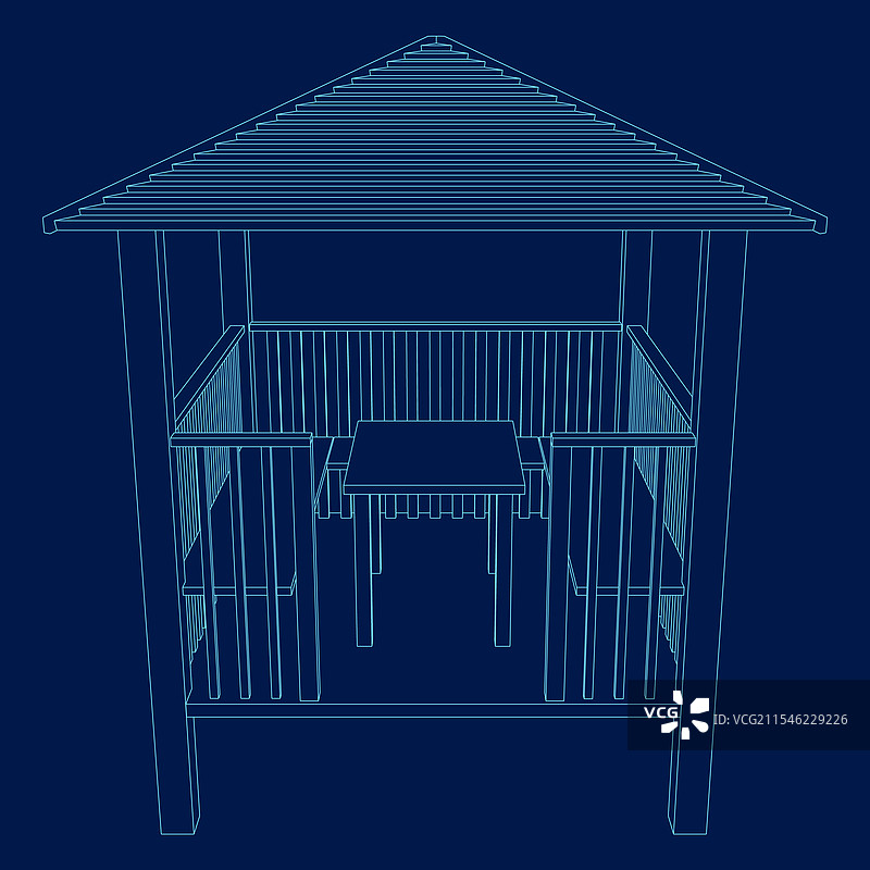 木制凉亭的轮廓设计正面图图片素材