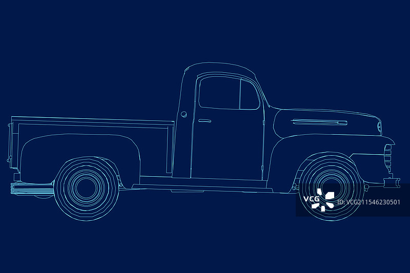 复古轮廓的皮卡车侧视图图片素材