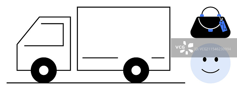 送货卡车上放着手提包和微笑的面孔图片素材