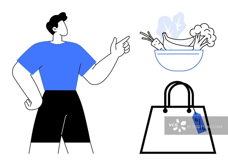 一个人正在为新鲜蔬菜购物，注重环保图片素材