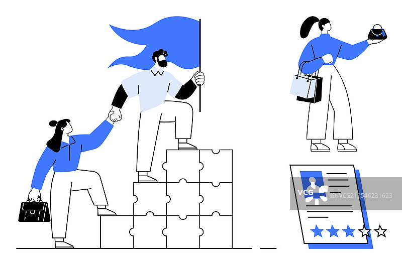 团队合作与成功攀爬拼图块图片素材