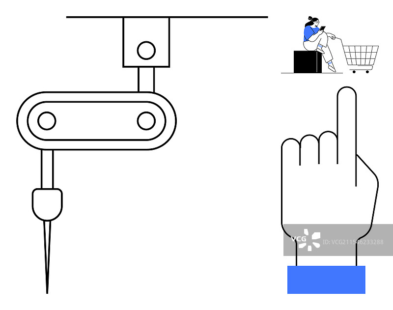 手指指向上方的缝纫机针图片素材