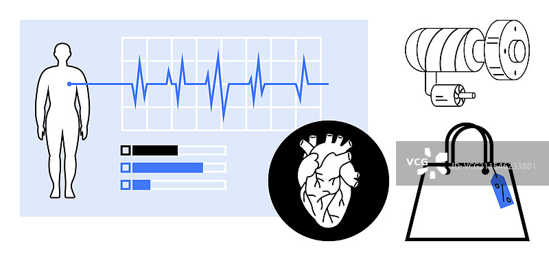心脏解剖学的心电图人类健康监测图片素材
