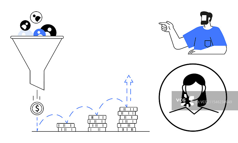 漏斗流程与用户头像和财务信息图片素材