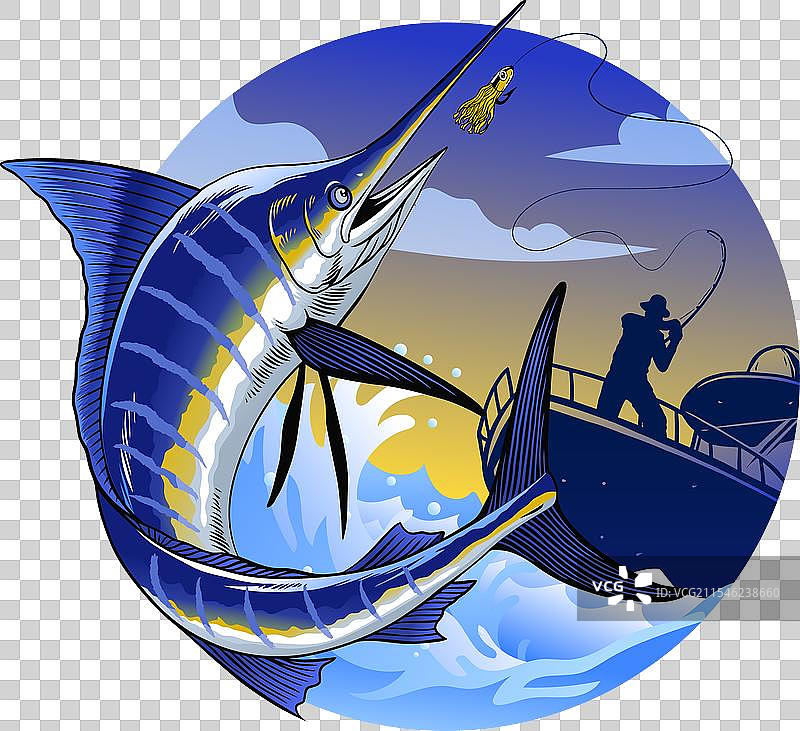 大马林鱼钓鱼T恤设计图片素材