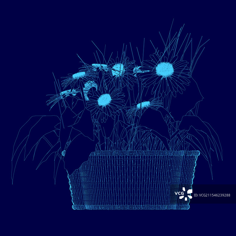 装满鲜花的蓝色篮子图像图片素材