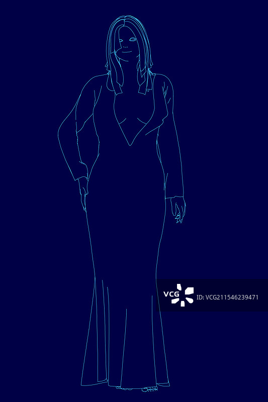 女人穿着一条长裙站着，裙子是图片素材