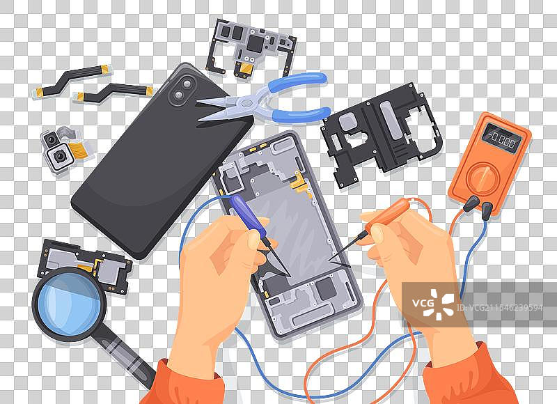 手在修理手机，智能手机维护图片素材
