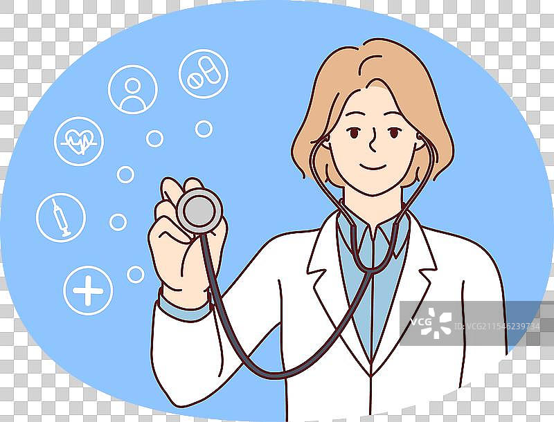 积极的女医生将听诊器对准镜头图片素材