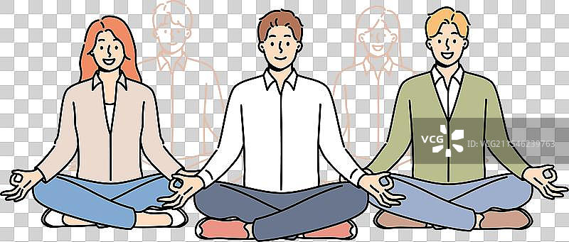 商务人士在休息期间作为团队进行冥想图片素材