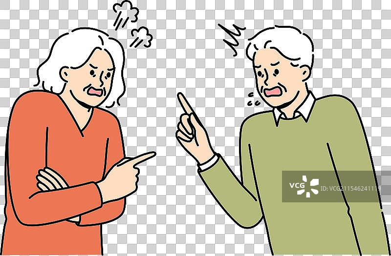 争吵的老年男女互相表达情感图片素材