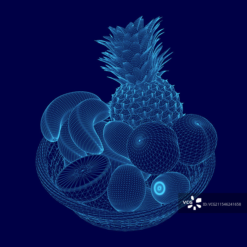 蓝色背景的水果碗图像，包括一个图片素材