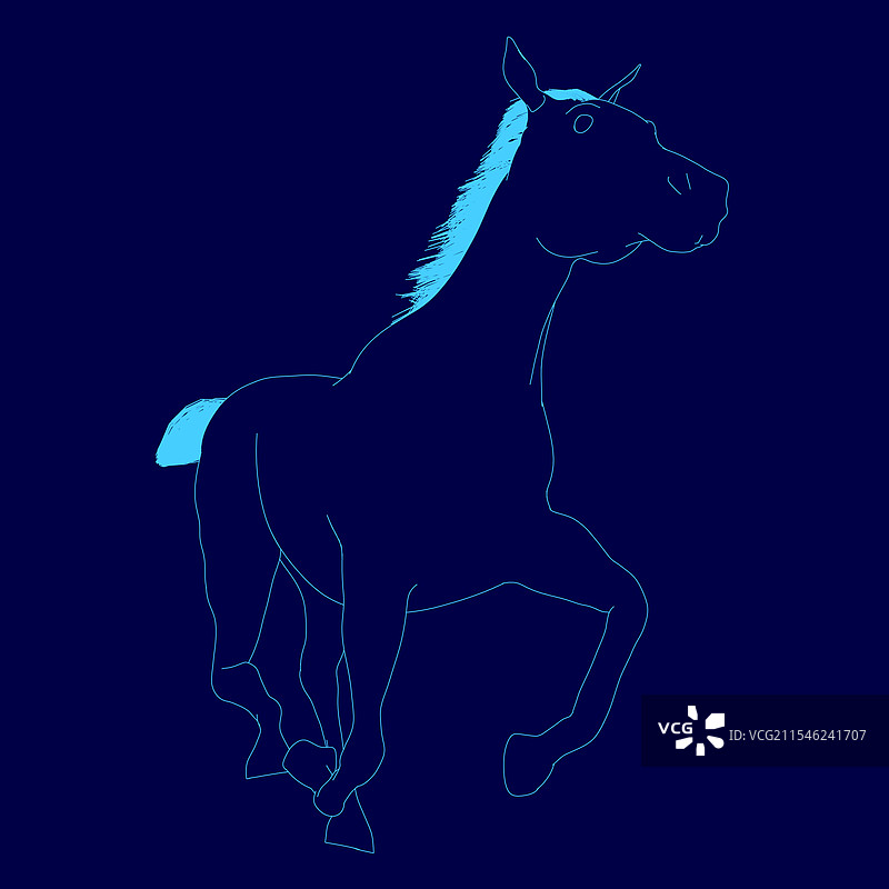 马在天空中奔跑，这匹马是蓝色的。图片素材