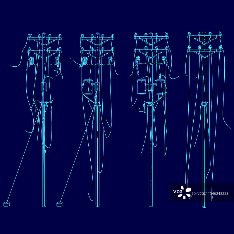四条不同的电力线，第一张图片是一个图片素材