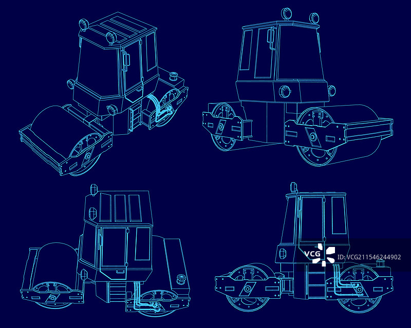 铺设沥青的轮廓压路机套件图片素材