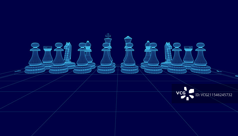 蓝色棋盘上摆放着一排蓝色棋子图片素材